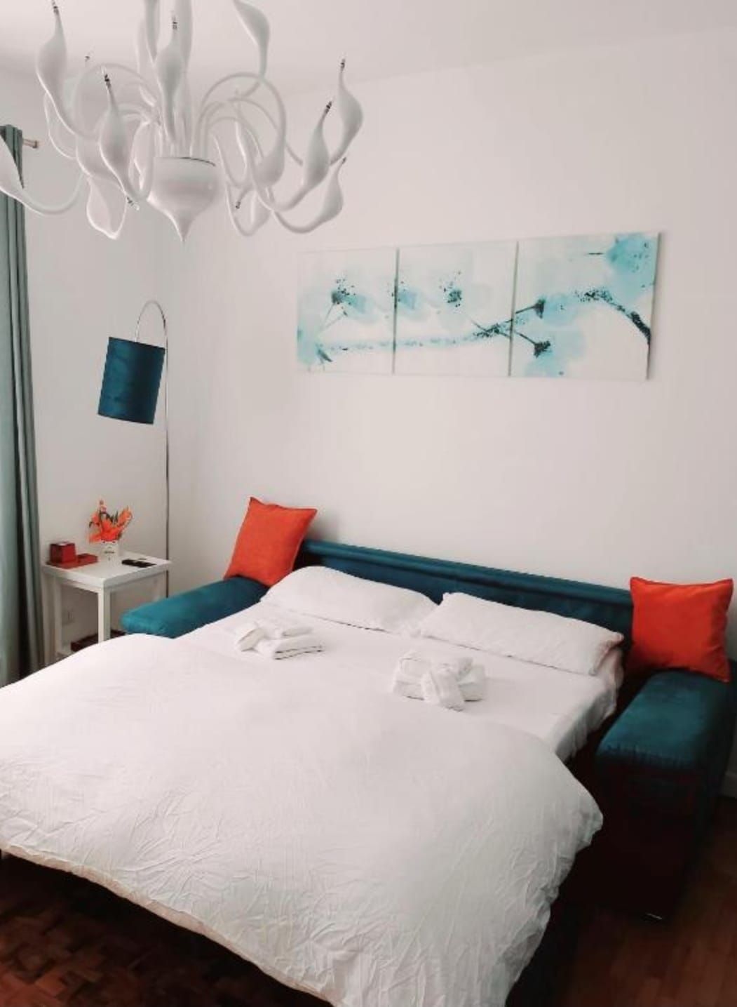 Sofa bed prepared for a guest