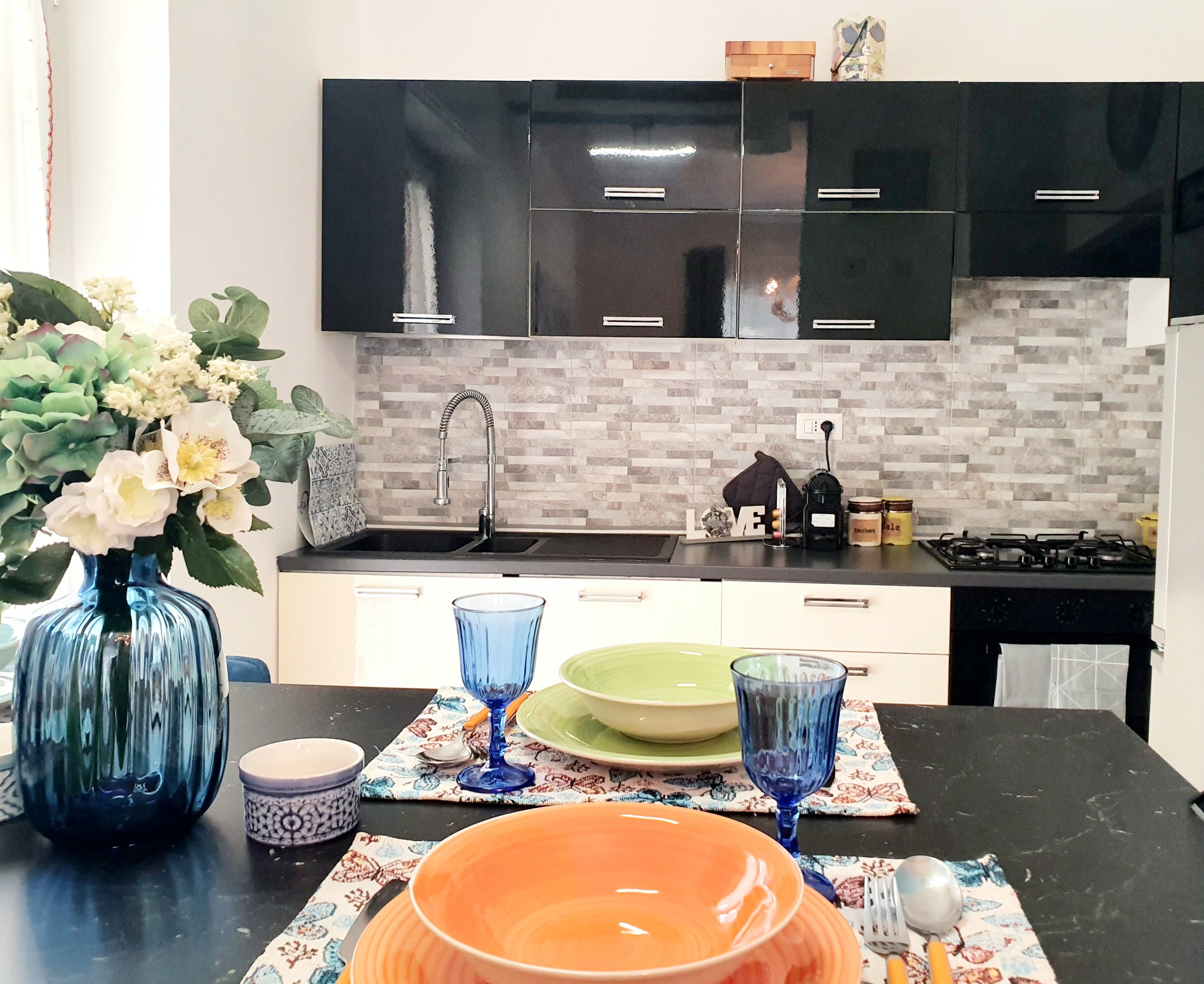 Kitchen prepared for guests
